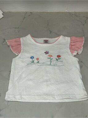 Fisher-Price White Tee with Pink Gingham Flutter Sleeves
